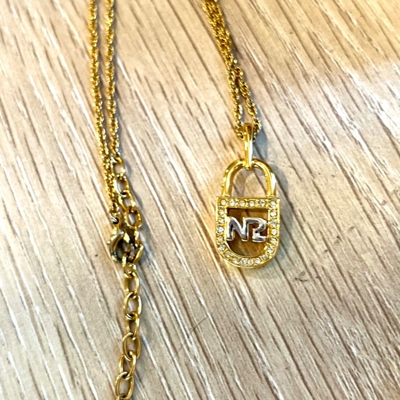 Nina Ricci Gold Two-toned Crystal Lock Necklace with Branded Chain - Picture 3 of 9